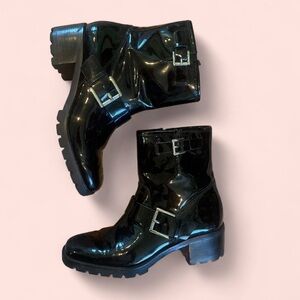 Michael Kors Shiny Black Moto Boots